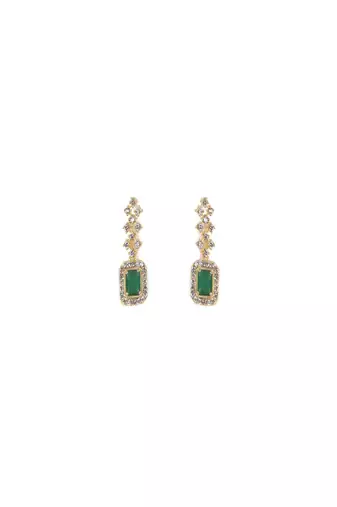 Green three stone american diamond necklace set