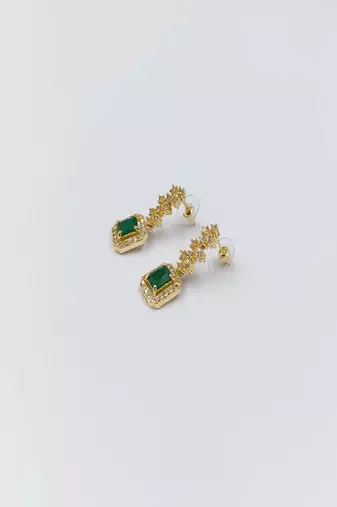 Green three stone american diamond necklace set