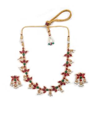 Ruby-green kemp studded lotus necklace se 3