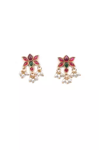 Ruby-green kemp studded lotus necklace se