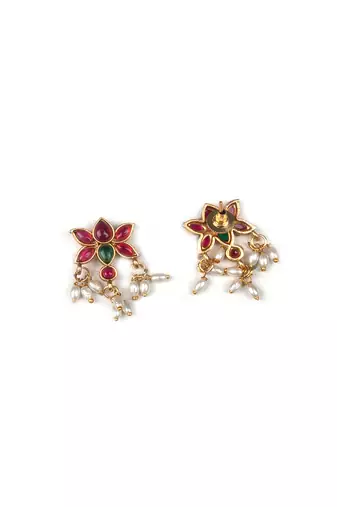 Ruby-green kemp studded lotus necklace se