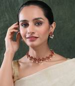 Red kemp studded lotus necklace se