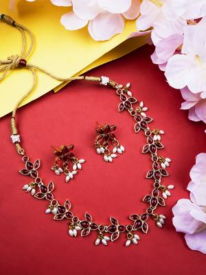 Red kemp studded lotus necklace se 2