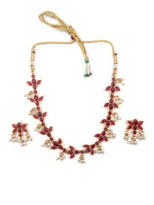 Red kemp studded lotus necklace se 3