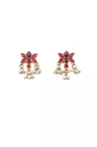 Red kemp studded lotus necklace se
