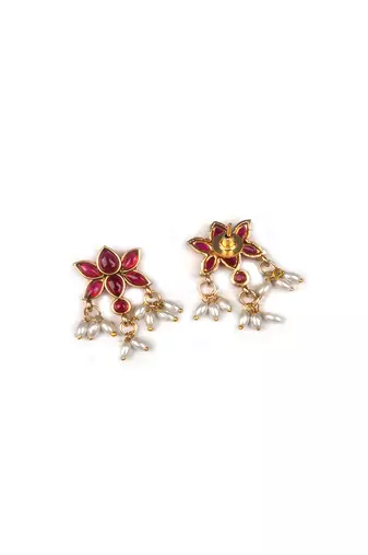 Red kemp studded lotus necklace se