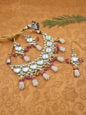 Exquisite grey kundan double layered necklace set 1