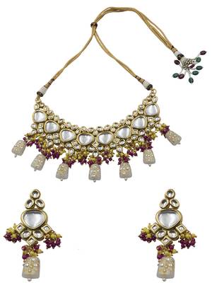 Exquisite grey kundan double layered necklace set 2