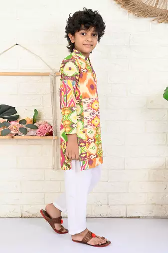 Multi color cotton printed kurta set
