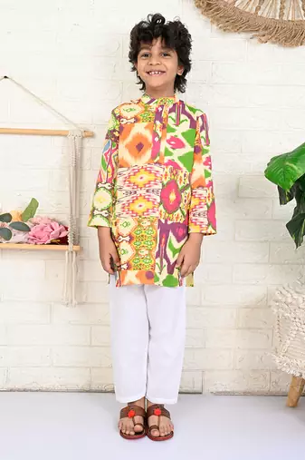 Multi color cotton printed kurta set