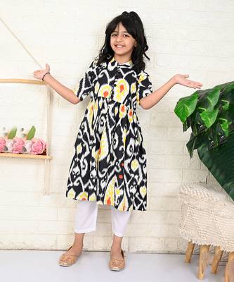 Black cotton printed kurta set 1