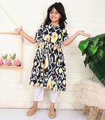 Black cotton printed kurta set