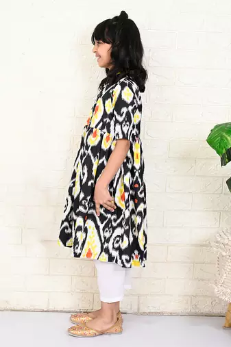 Black cotton printed kurta set