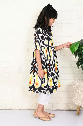 Black cotton printed kurta set