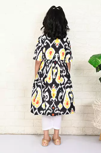 Black cotton printed kurta set