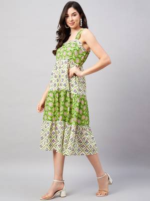 Winered women green & white shoulder strap panelled dress 3