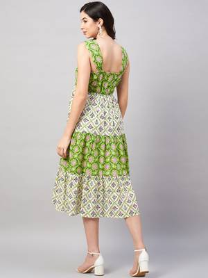 Winered women green & white shoulder strap panelled dress 5