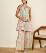 Winered woman printed stripes strap co-ord set