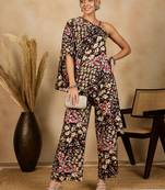 Winered woman black one-shoulder strap co-ord set