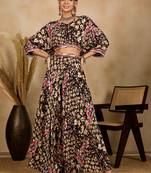 Winered woman printed oversized crop top with flared pant set