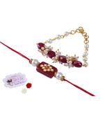Handcrafted combo of colorful kundan stone rakhi for bhaiya,couple pair rakhi set with roli chawal for raksha bandhan