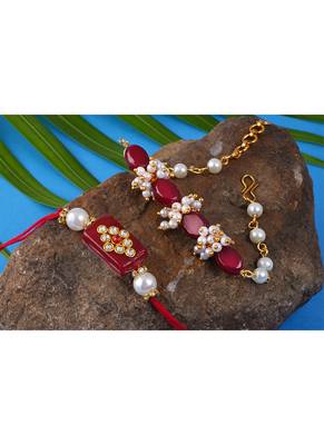 Handcrafted combo of colorful kundan stone rakhi for bhaiya,couple pair rakhi set with roli chawal for raksha bandhan 2
