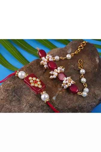 Handcrafted combo of colorful kundan stone rakhi for bhaiya,couple pair rakhi set with roli chawal for raksha bandhan