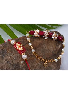 Handcrafted combo of colorful kundan stone rakhi for bhaiya,couple pair rakhi set with roli chawal for raksha bandhan 3