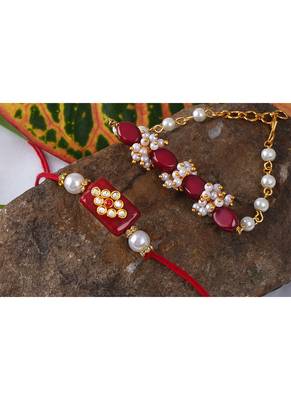 Handcrafted combo of colorful kundan stone rakhi for bhaiya,couple pair rakhi set with roli chawal for raksha bandhan 4