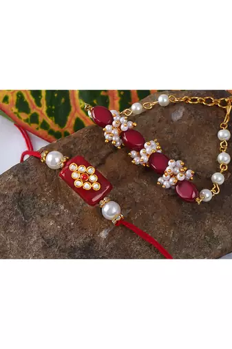 Handcrafted combo of colorful kundan stone rakhi for bhaiya,couple pair rakhi set with roli chawal for raksha bandhan