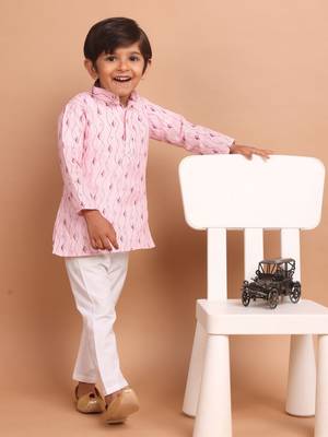 boy's  long sleeves printed short kurta suit 1