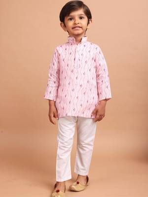 boy's  long sleeves printed short kurta suit 3