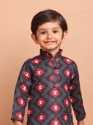 boys  cotton printed kurta suit - indeevar collection black 1