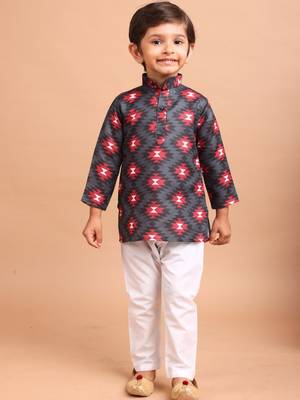 boys  cotton printed kurta suit - indeevar collection black 2