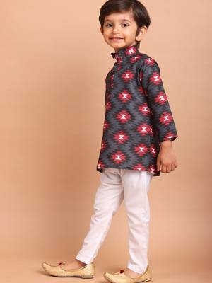boys  cotton printed kurta suit - indeevar collection black 3