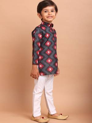 boys  cotton printed kurta suit - indeevar collection black 4
