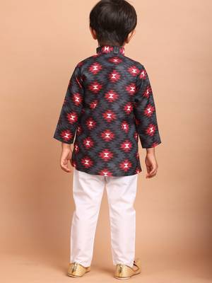 boys  cotton printed kurta suit - indeevar collection black 5