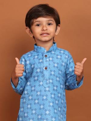 Azure blue cotton printed kurta dhoti suit-mahir collection 2