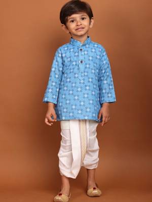 Azure blue cotton printed kurta dhoti suit-mahir collection 1