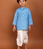 Azure blue cotton printed kurta dhoti suit-mahir collection