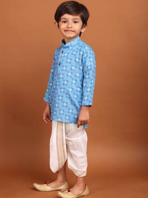 Azure blue cotton printed kurta dhoti suit-mahir collection 3