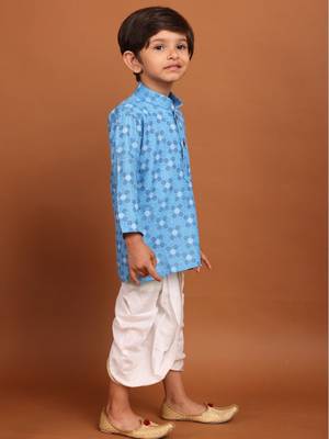 Azure blue cotton printed kurta dhoti suit-mahir collection 4
