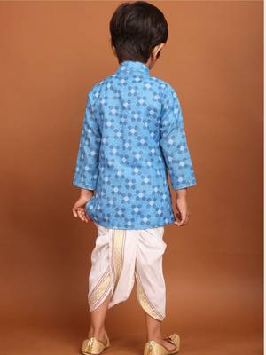 Azure blue cotton printed kurta dhoti suit-mahir collection 5