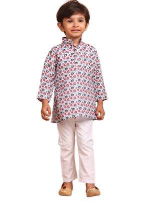 boys  cotton printed kurta suit - indeevar collection white 1