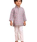 boys  cotton printed kurta suit - indeevar collection white