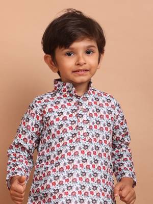 boys  cotton printed kurta suit - indeevar collection white 2