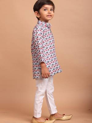 boys  cotton printed kurta suit - indeevar collection white 4