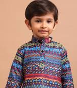 boys  cotton printed kurta suit - indeevar collection navy blue