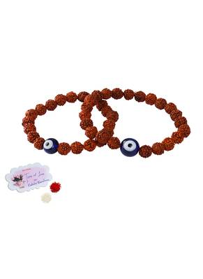 Combo of rudraksh bracelet rakhi set with evil eye for brother,couple pair modern rakhi with roli chawal 1