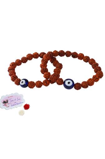 Combo of rudraksh bracelet rakhi set with evil eye for brother,couple pair modern rakhi with roli chawal
